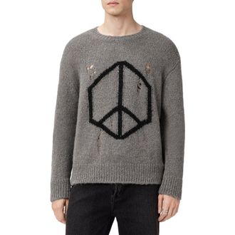 AllSaints Message Wool Blend Crewneck Sweater in Gunmetal Grey at Nordstrom Rack, Size Xx-Large