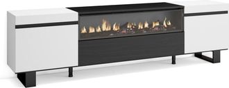 Skraut Home Mueble tv efecto madera blanco y negro 200x35x57 chimenea efecto fuego