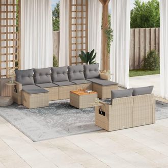 vidaXL Juego De Sof&aacute;s Jard&iacute;n Con Cojines Beige 10 Pzas Rat&aacute;n Sint&eacute;tico Vidaxl