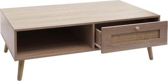 Hhg Mesa De Centro Hhg 212, Mesa De Sal&oacute;n Mesa Auxiliar Mesa De Sof&aacute;, Caj&oacute;n Kubu Rat&aacute;n Madera Melamina, 37x110x59cm Aspecto Roble