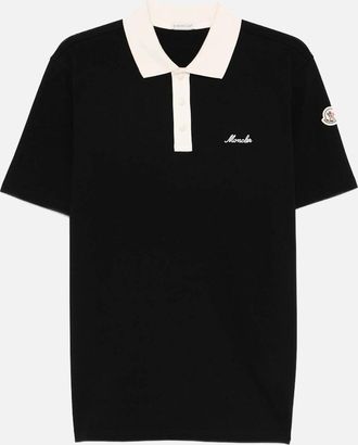 Moncler Mens Contrast Collar Polo Black - Size: 40