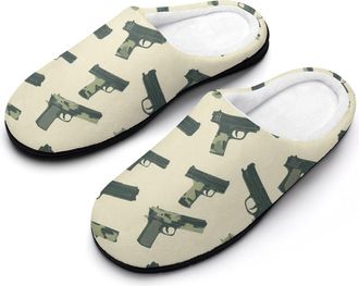 Generic Military Gun Pattern Fashion Cotton Slippers for Women Memory Foam House Slippers Non-Slip House Bedroom Shoes