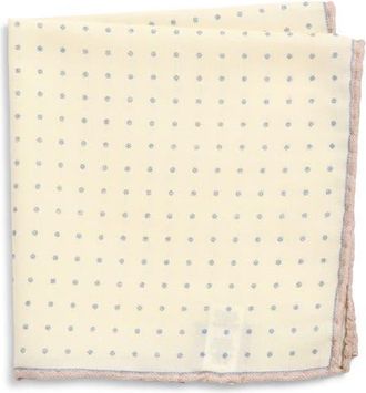 Eleventy Polka Dot Wool & Cotton Muslin Pocket Square in Ivory/Denim at Nordstrom