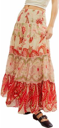 Free People Super Thrills Print Tiered Maxi Skirt in Sage Combo at Nordstrom, Size Medium