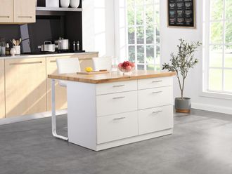 Vente-Unique Isola centrale da cucina con 6 cassetti in MDF e Metallo Bianco e Naturale chiaro - ALEGRITA
