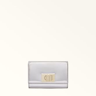 Furla 1927 Portafoglio Compatto Color Silver Argento Tessuto A Specchio Donna