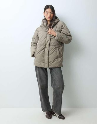 Jack & Jones piumino di media lunghezza con cappuccio beige-Bianco