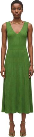 Elisabetta Franchi Opengewerkte Gebreide Jurk met Juweeldetail - Dames - Kleedjes - Groen - XL - Kleedjes