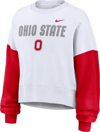 Nike Ohio State Buckeyes Primetime Nike Womens College Pullover Crew in White | 01D7075KOH-88C