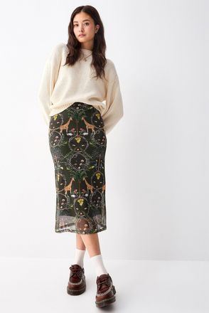 Twik Womens Patterned mesh midi skirt