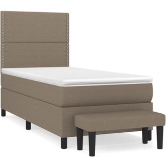 vidaXL Vidaxl - Cama Box Spring Con Colch&oacute;n Tela Gris Taupe 90x200 Cm