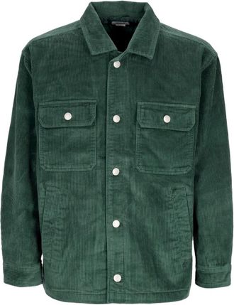 Obey Velvet Cord Overhemd Jas Donker Ceder - Heren - Zomerjassen - Groen - XL - Katoen - Jassen