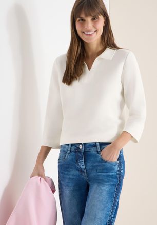 Cecil 3/4-Arm-Shirt CECIL, Damen, Gr. XXL (46), vanillewei&szlig;, Web, Obermaterial: 95% Baumwolle, 5% Elasthan, unifarben, l&auml;ssig geschnitten h&uuml;ftbedeckend, V-A