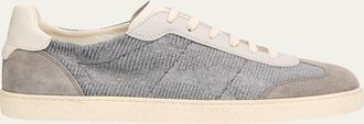 Brunello Cucinelli Mens Textile and Leather Low-Top Sneakers