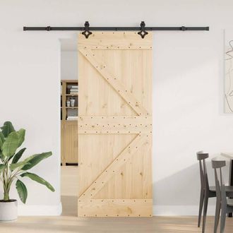Berkfield Home Sliding Door with Hardware Set 85x210 cm Solid Wood Pine in Brown