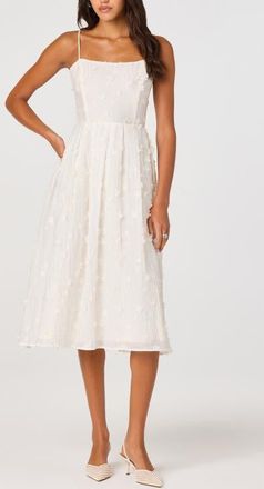 ASTR the Label Avani Floral Appliqu&eacute; Fit & Flare Midi Dress in Cream at Nordstrom, Size X-Small