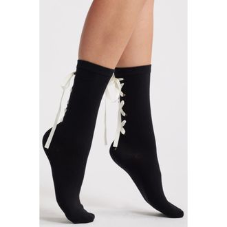 Casa Clara Love Kirra Ribbon Crew Socks in Black at Nordstrom