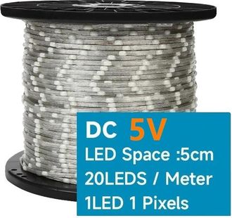 OEM Guirnalda De Luces Led, Direccionables Individualmente, Dise&ntilde;o Impermeable, Separaci&oacute;n De 5 Cm, Conector De 3 Pines, 50 Ma, 5 V, Cable Transparente