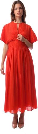 HUGO BOSS Womens Drizzie Keyhole Neck Short Sleeve Midi Wrap Dress in Bright Orange - Size 12 UK