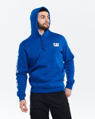 CAT Handelsmerk Banner Katoenen Heren Blauwe Hoodie Sweatshirt