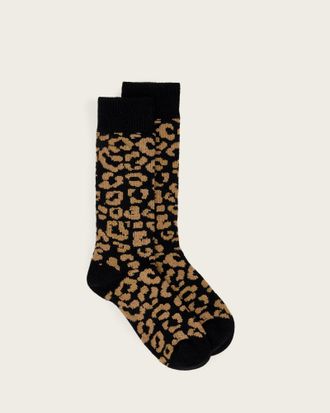 AllSaints Main: 34% Wool, 31% Polyamide, 26% Viscose, 8% Cashmere, 1% Elastane Leopard Print Wool Mix Boot Socks, Size: S/M