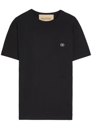 Valentino Garavani Logo-embroidered Cotton T-shirt - Black - XL