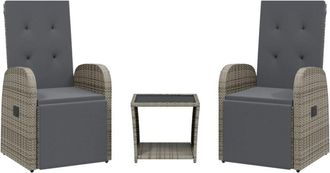 vidaXL Vidaxl - Set Comedor De Jard&iacute;n 3 Piezas Con Cojines Rat&aacute;n Sint&eacute;tico Gris