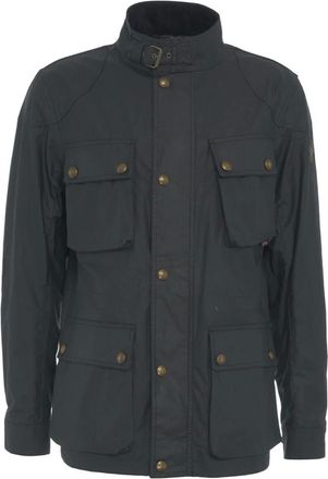 Belstaff Jassen, Heren, Zwart, XL, Katoen, Blauwe Gewaxte Fieldmaster Jas