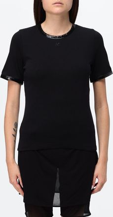 Courr&egrave;ges T-shirt a maniche corte in jersey con scollo a girocollo