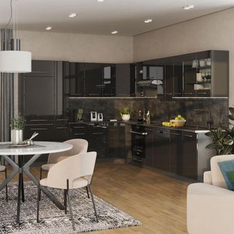 Vicco Cocina Esquinera Fame-line, Antracita Alto Brillo, 347 X 46 Cm Sin Encimera, Vicco