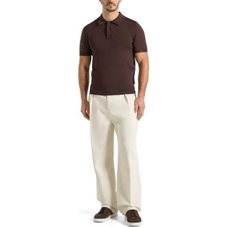 Mani&egrave;re De Voir Bryn Luxe Knitted Polo Top in Brown at Nordstrom, Size Xx-Large