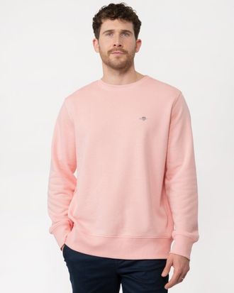 GANT Mens Regular Fit Shield Logo Crew Neck Sweatshirt - Pink Cotton - Size X-Large