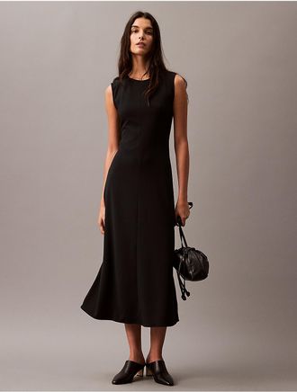 Calvin Klein Womens Compact Stretch Crepe Midi Dress - Black - XS
