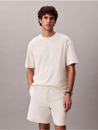 Calvin Klein Jeans Calvin Klein Mens Terry Allover Embossed Emblem Logo Relaxed T-Shirt - White/Natural - XL