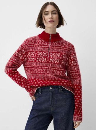 Contemporaine Womens Pure wool jacquard zip-collar sweater
