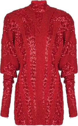 Balmain Korte zebra pailletten jurk - Dames - Korte kleedjes - Rood - S - Pailletten - Kleedjes