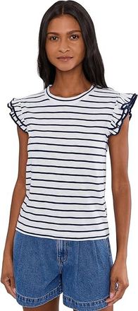 Vineyard Vines Flutter Top Womens Blouse Baystripe White/Navy : SM, Cotton