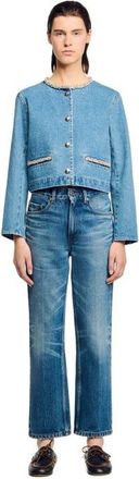 Sandro Rhinestone denim jacket in Blue Jean at Nordstrom, Size 40 Eu