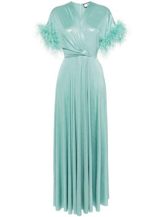 Nissa Abito da sera con rifinitura di piume - Verde