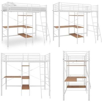 vidaXL Letto a Castello con Tavolino Bianco in Metallo 90x200 cm - Letto in metallo - Letto per bambini