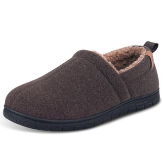 Garonne Mens Felt Memory Foam Slippers Closed Back Winter Slippers with Non-Slip Rubber Sole, coffee, 10.5 UK