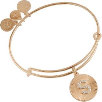 Alex and Ani Pave Starburst Texture Initial Bangle Bracelet in Gold - S at Nordstrom
