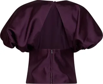 Self Portrait Womens Taffeta Short-Sleeved Top Purple Polyester Tops