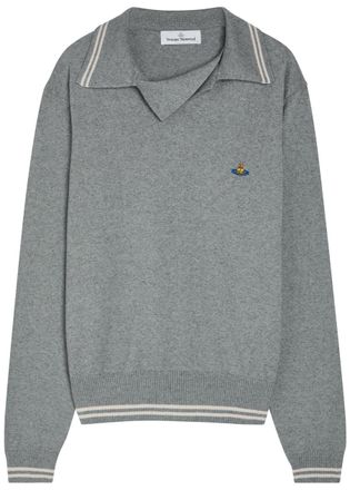 Vivienne Westwood Logo Asymmetric Wool and Cashmere-blend Polo Jumper - Dark Grey - XL