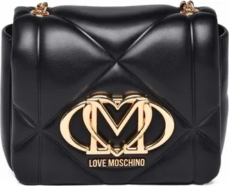 Love Moschino Black Polyurethane Logo Shoulder Bag