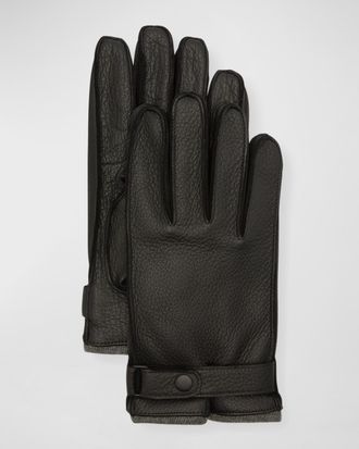 Portolano Cashmere-Lined Leather Gloves with Snap