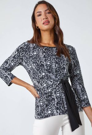 Roman Animal Print Side Tie Stretch Top