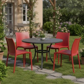 Dmora Silla De Exterior Grover, 4 Sillas, Apilable Made In Italy, Soporta 120 Kg, Rojo