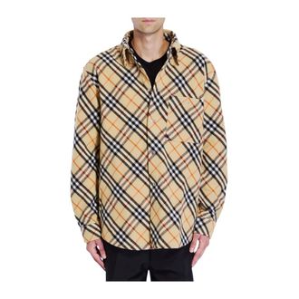 Burberry Light Jackets, male, Beige, Size: L Vintage Check Wool Shirt