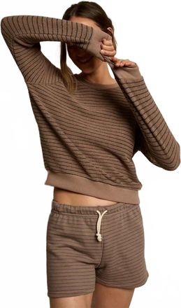 perfectwhitetee Bennie Sweatshorts In Mocha Charcoal Stripe